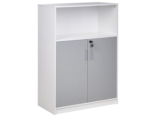 Büroschrank grau / weiß 117 x 80 x 40 cm abschließbar offenes Ablagefach Zehna von Beliani