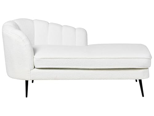 Chaiselongue Bouclé weiß links mit Lehne Muschelform Metallbeine schwarz Allier von Beliani