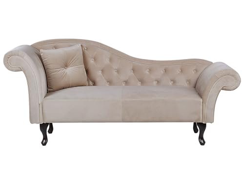 Chaiselongue Samt beige links gesteppt mit Kissen Chesterfield-Stil Lattes von Beliani
