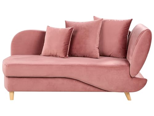 Chaiselongue Samt rosa rechtsseitig mit Stauraum Kissen modern Meri II von Beliani