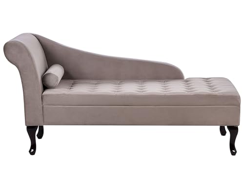 Chaiselongue linksseitig Samt beige taupe mit Lehne Bettkasten Dekokissen Pessac von Beliani