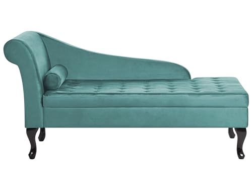 Chaiselongue linksseitig Samt blau grün Lehne Bettkasten Dekokissen Pessac von Beliani
