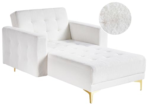 Chaiselongue mit Armlehnen Bouclé cremeweiß gesteppt goldene Beine Aberdeen von Beliani