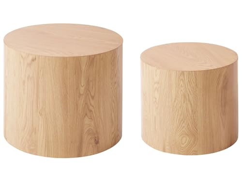 Couchtisch 2er Set Rund Japandi Stil aus MDF Hellbraun Manti von Beliani