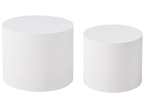 Couchtisch 2er Set Rund Japandi Stil aus MDF Weiß Manti von Beliani