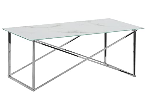 Beliani Couchtisch Marmor Optik Weiß und Edelstahlgestell Silber 100 x 50 cm Glamour Wohnzimmer Kaffetisch Emporia Beliani Couchtisch Marmor Optik Weiß und Edelstahlgestell Silber 100 x 50 cm Glamour Wohnzimmer Kaffetisch Emporia von Beliani