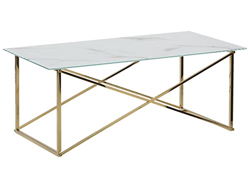 Beliani Couchtisch Marmor Optik Weiß und Gold Edelstahlgestell Gold 100 x 50 cm Glamour Wohnzimmer Kaffetisch Emporia Beliani Couchtisch Marmor Optik Weiß und Gold Edelstahlgestell Gold 100 x 50 cm Glamour Wohnzimmer Kaffetisch Emporia von Beliani