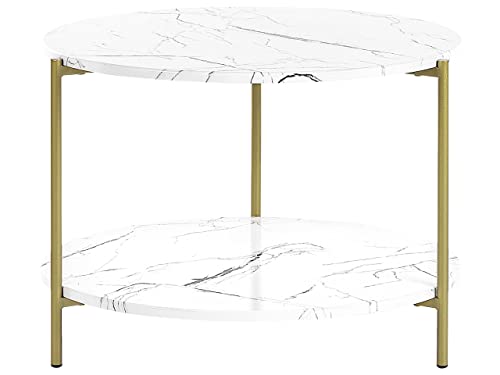 Beliani Couchtisch Marmor Optik weiß Metallbeine Gold rund 60 cm mit Regal Glamour Reva Beliani Couchtisch Marmor Optik weiß Metallbeine Gold rund 60 cm mit Regal Glamour Reva von Beliani