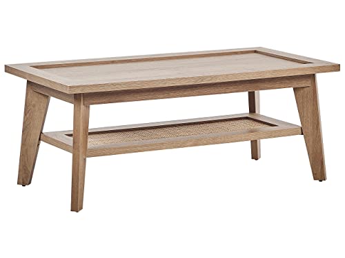 Beliani Couchtisch Heller Holzfarbton mit Ablage Rattan rechteckig 100 x 50 cm Simla von Beliani