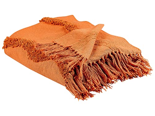 Decke Baumwolle orange 125 x 150 cm mit Fransen Wohndecke Überwurf Modern Khari von Beliani