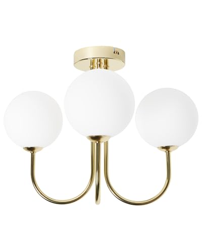Beliani Deckenleuchte mit Kugel Glasschirmen weiß/gold glamourös 3-flammig Shire von Beliani