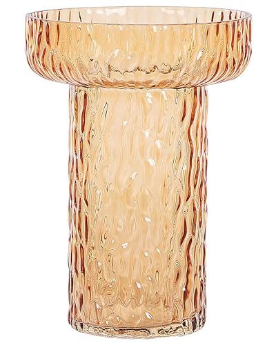 Deko Blumenvase Glas orange 20 cm mit Struktur breiter Öffnung Retro Platania von Beliani