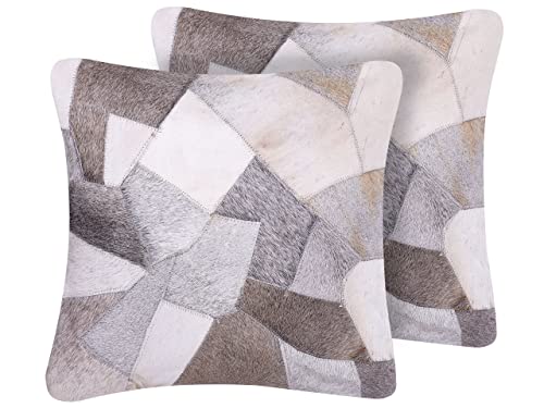 Dekokissen 2er Set Kuhfell und Baumwolle beige / grau 45 x 45 cm Modern Neeloor von Beliani