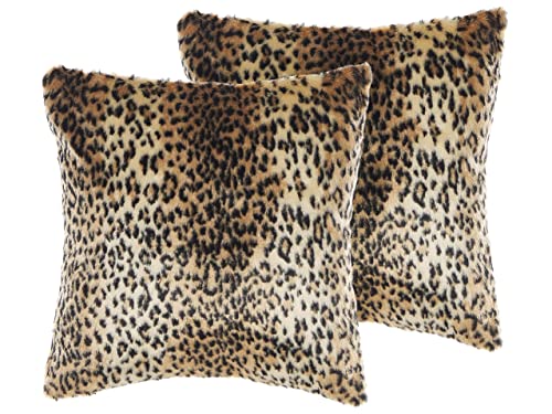 Dekokissen 2er Set Kunstfell Leopard Print braun 45 x 45 cm Foxtail von Beliani