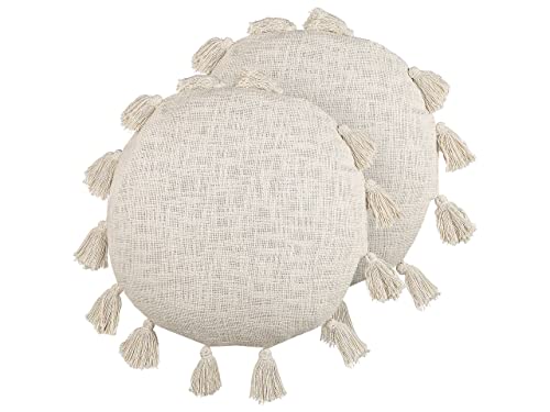 Dekokissen 2er Set mit Füllung Quasten Baumwolle beige rund 45 cm Boho Madia Dekokissen 2er Set mit Füllung Quasten Baumwolle beige rund 45 cm Boho Madia von Beliani