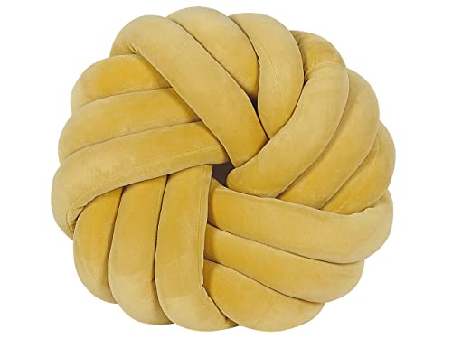 Beliani Dekokissen Knotenoptik 30 x 30 cm Geflecht Polyester Ovalform senfgelb Akola von Beliani