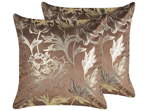 Dekokissen mit Füllung 2er Set Samt braun Blumenmuster Gold 45 x 45 cm Daffodil Dekokissen mit Füllung 2er Set Samt braun Blumenmuster Gold 45 x 45 cm Daffodil von Beliani