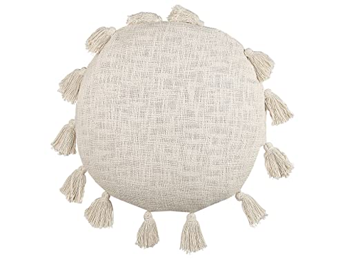 Dekokissen mit Füllung Quasten Baumwolle beige rund 45 cm Boho Madia von Beliani