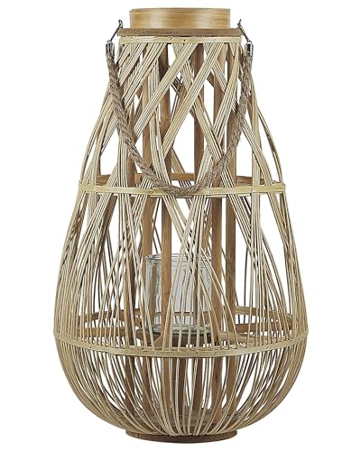 Dekolaterne Bambusholz hellbraun 56 cm mit Glas Kerzenhalter Griff Boho Tonga Dekolaterne Bambusholz hellbraun 56 cm mit Glas Kerzenhalter Griff Boho Tonga von Beliani