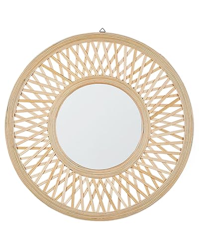 Dekorativer Wandspiegel Bambusholz rund ø 60 cm Heller Holzfarbton Bacata von Beliani