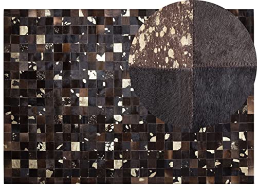 Designer Lederteppich Patchwork Rechteckig Braun Gold 160 x 230 cm Bandirma von Beliani