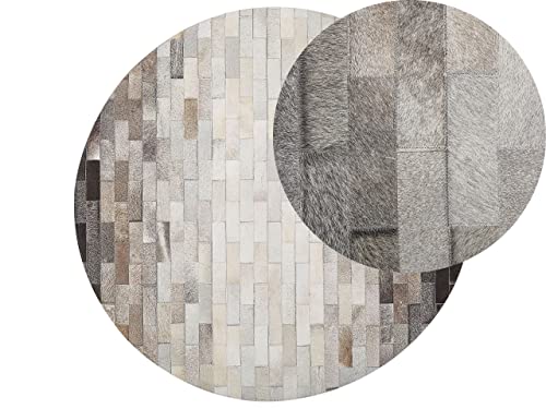 Designer Teppich aus Leder in Braun und Beige rund ⌀ 140 cm Dutlar von Beliani