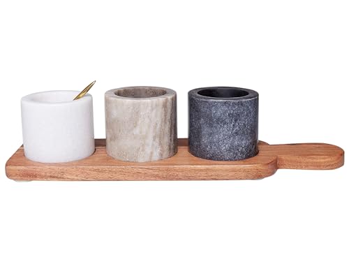 Dipschalen Set mit Serviertablett Marmor dunkler Holzfarbton Teelöffel Patras Dipschalen Set mit Serviertablett Marmor dunkler Holzfarbton Teelöffel Patras von Beliani