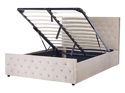 Doppelbett Beige Taupe Bettkasten Lattenrost 140x200 cm Chesterfield Stil Amiens von Beliani
