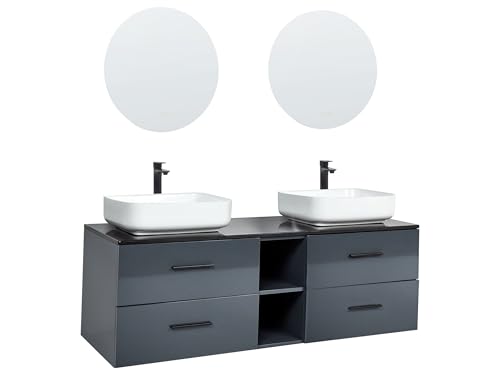 Doppelwaschbecken Badezimmer Waschtisch 4 Schubladen mit Touch LED Spiegeln Grau Pilar von Beliani