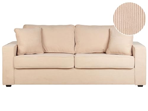 Dreisitzer Sofa beige Cord mit Kissen Armlehnen freistehend modern Falun von Beliani