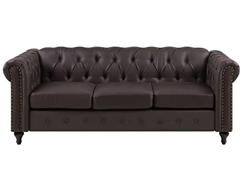 Edles, modernes 3-Sitzer-Sofa aus Kunstleder in Dunkelbraun Chesterfield von Beliani