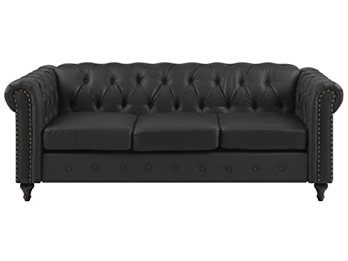Edles, modernes 3-Sitzer-Sofa aus Kunstleder in Schwarz Chesterfield von Beliani
