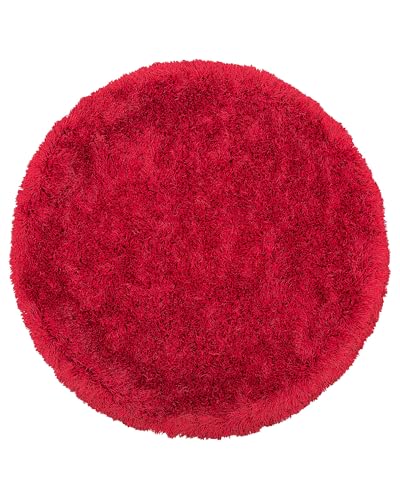 Eleganter roter Teppich aus Polyester Hochflor Teppich ⌀ 140 cm Cide von Beliani