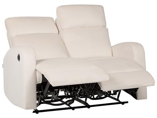 Elektrisch verstellbares 2-Sitzer Sofa Samt weiß creme mit Relaxfunktion Verdal von Beliani