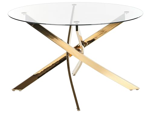 Beliani Esstisch Sicherheitsglas transparent ⌀ 120 cm rund mit Metallgestell Gold Maramo Beliani Esstisch Sicherheitsglas transparent ⌀ 120 cm rund mit Metallgestell Gold Maramo von Beliani