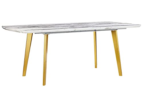 Beliani Esstisch Weiß Marmor Optik 160x90 cm mit Metallgestell Gold ausziehbar Mosby Beliani Esstisch Weiß Marmor Optik 160x90 cm mit Metallgestell Gold ausziehbar Mosby von Beliani