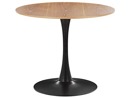 Esstisch Heller Holzfarbton/schwarz 90 cm rund MDF-Platte Metall Boca von Beliani