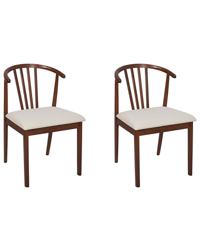 Beliani Esszimmerstuhl 2er Set Holz Dunkelbraun mit Sitzpolster Hellbeige Streben Craig von Beliani