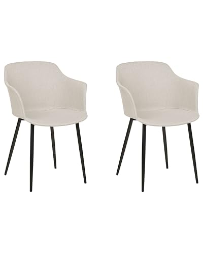 Esszimmerstuhl 2er Set Stoffbezug beige Metallbeine schwarz Retro-Stil Elim von Beliani