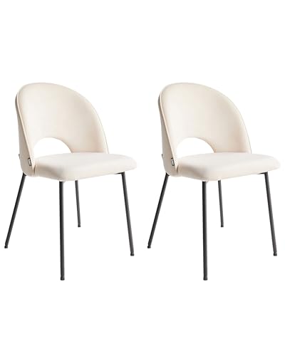 Esszimmerstuhl 2er-Set Stoffbezug beige mit schwarzem Metallgestell Retro Covelo von Beliani