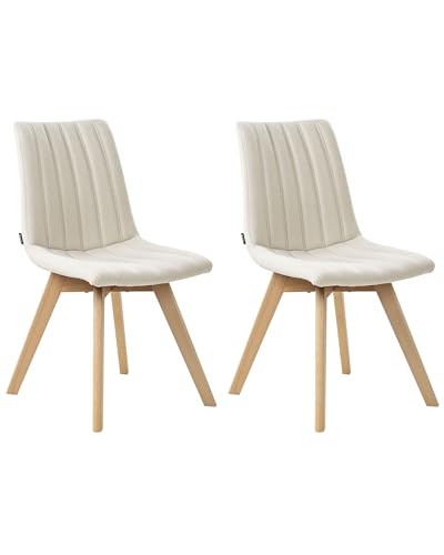 Esszimmerstuhl 2er Set Stoffbezug creme weiß gesteppt helle Holzbeine Calgary von Beliani