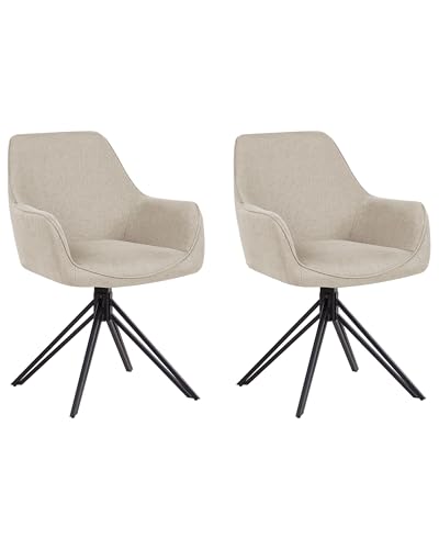 Esszimmerstuhl 2er Set drehbar Stoff beige Taupe mit Armlehnen Metallbeine Jodar von Beliani