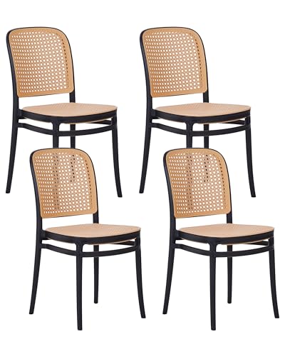 Esszimmerstuhl 4er Set beige/schwarz Wiener-Geflecht Outdoor & Indoor Plose von Beliani