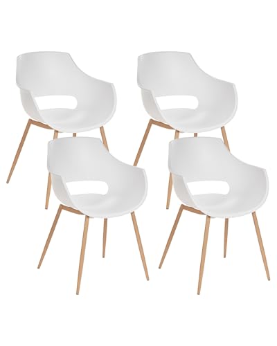 Esszimmerstuhl 4er Set Kunststoff Eisen Holzoptik weiß moderner Stil Millers von Beliani