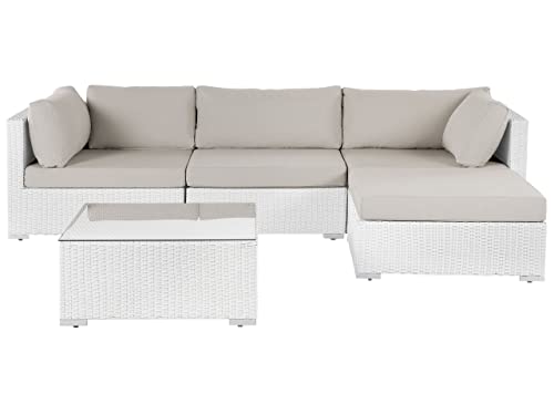 Beliani Exklusives Gartenmöbel 4er Set aus Rattan weiß/sandbeige linksseitig Sano II von Beliani