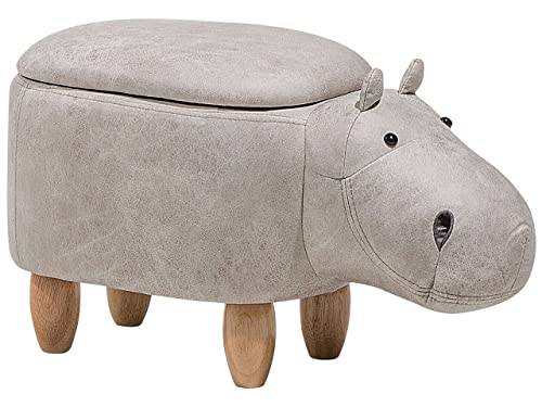 Fröhlicher Tierhocker Lederoptik mit Deckel für Kinder hellgrau Hippo von Beliani