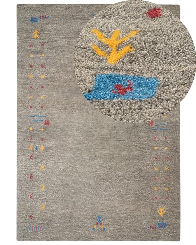 Gabbeh Teppich grau aus Wolle 160x230 cm Hochflor mit Muster weich handgetuftet Seymen von Beliani