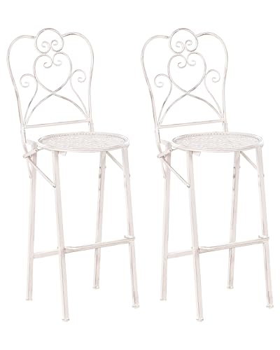 Garten Barstuhl 2er Set Metall hellbeige Antik-Optik klappbar romantisch Trieste von Beliani