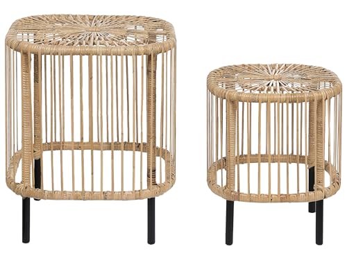 Garten Beistelltisch Rattan natürlich quadratisch 2er Set geflochten Cesenatico von Beliani