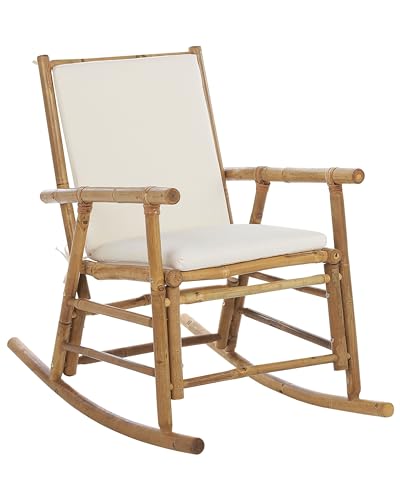 Garten Schaukelstuhl Bambus Hellbraun mit Armlehnen Auflage weiß Boho Frigole Garten Schaukelstuhl Bambus Hellbraun mit Armlehnen Auflage weiß Boho Frigole von Beliani
